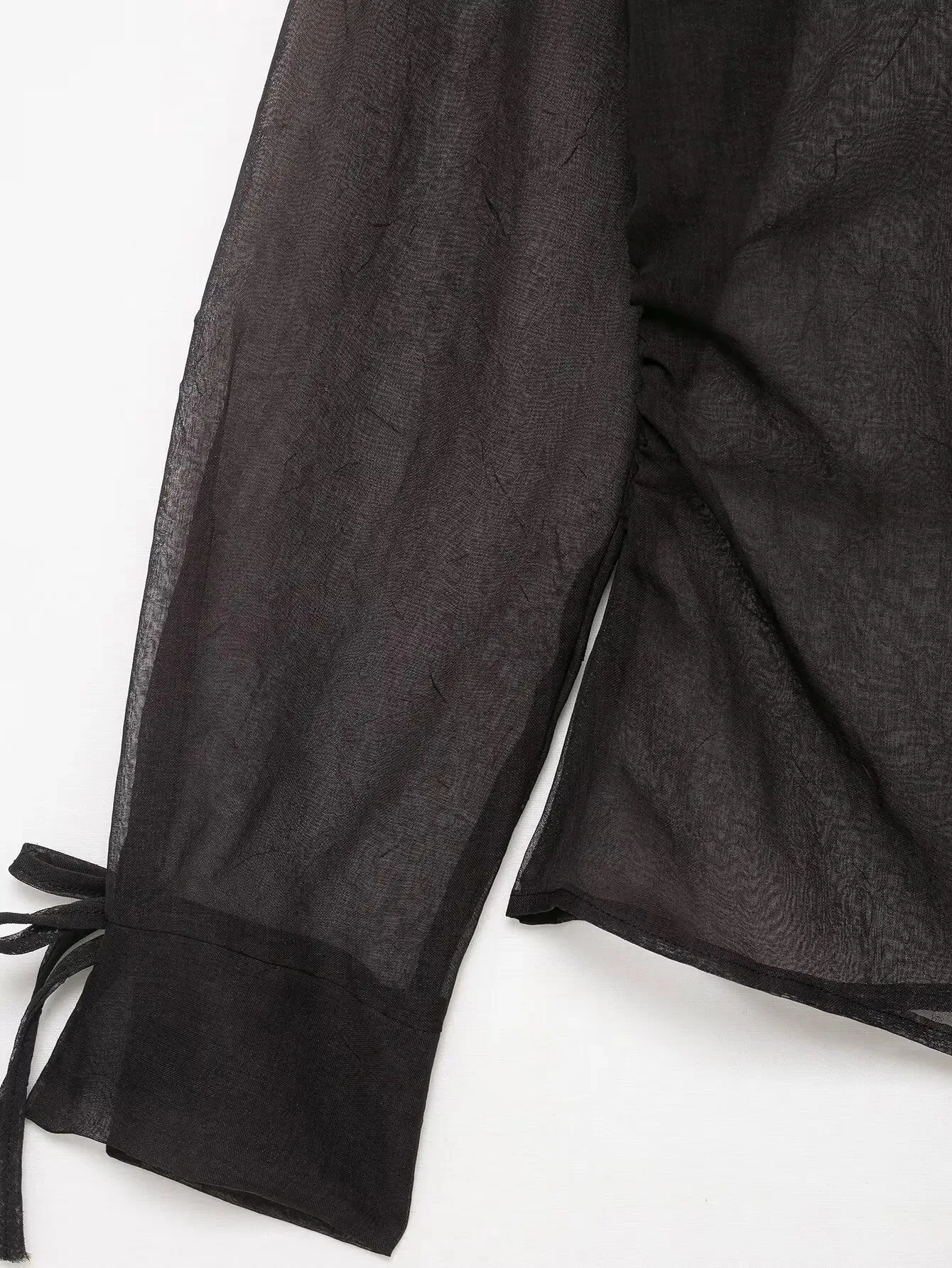 HH femmes automne mode nœud décoratif translucide chemise femme élégante Sexy simple boutonnage mince à manches longues chemise décontractée