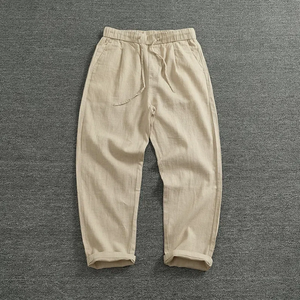 Retro ramie pants men loose straight cone pants cotton and hemp trend business casual pants