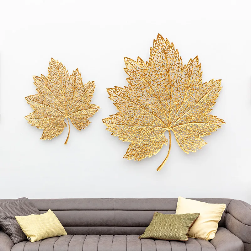 Hotel Club Living Room Metal Maple Leaf Wall Decoration Model Room Background Wall Wrought Iron Wall Hanging Soft Decoration