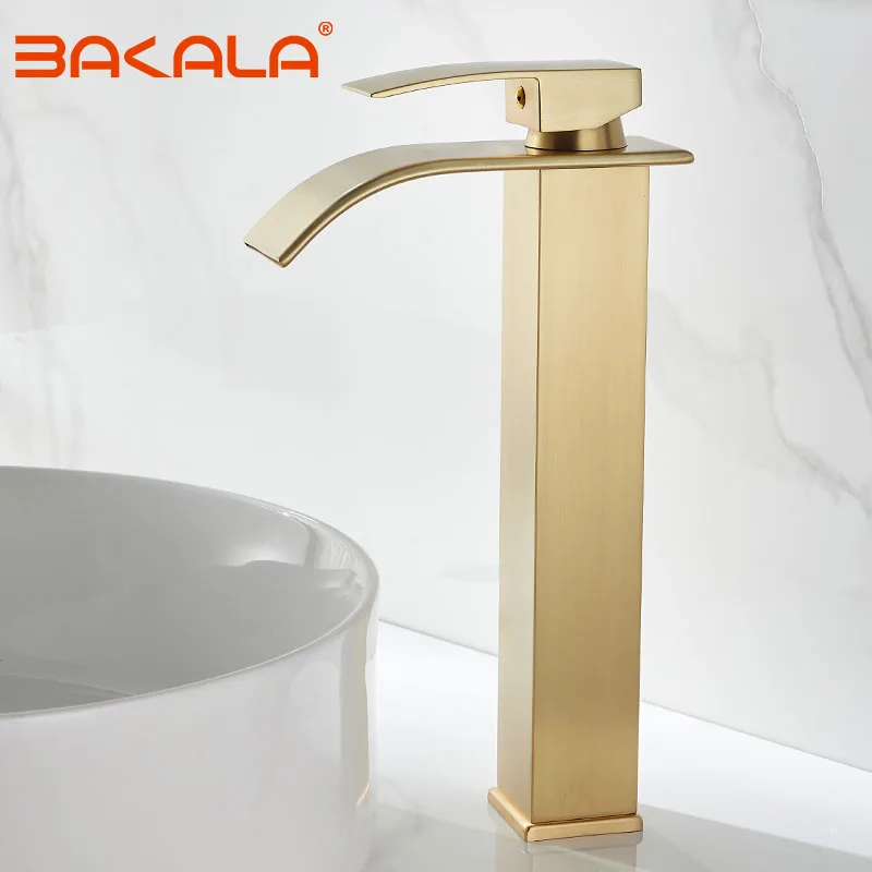 Brushed Gold Waterfall Faucet Bathroom Sink Faucets Hot Cold Water Mixer Crane Deck Mounted Single Hole Bath Tap Chrome Finished