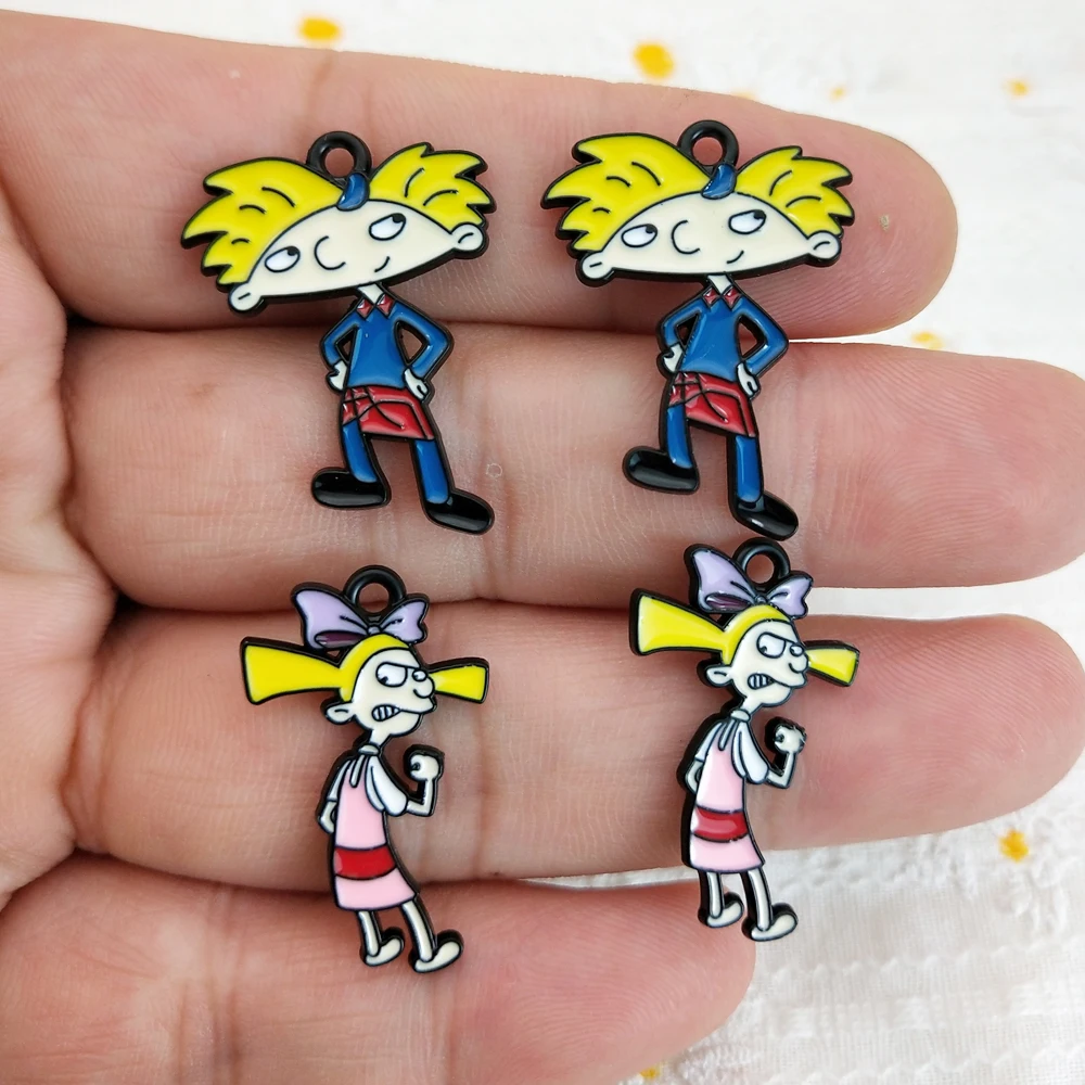 10pcs Cartoon Anime Charms for Jewelry Making Enamel Earring Phone Pendant Diy Accessories Alloy Metal Black Plated