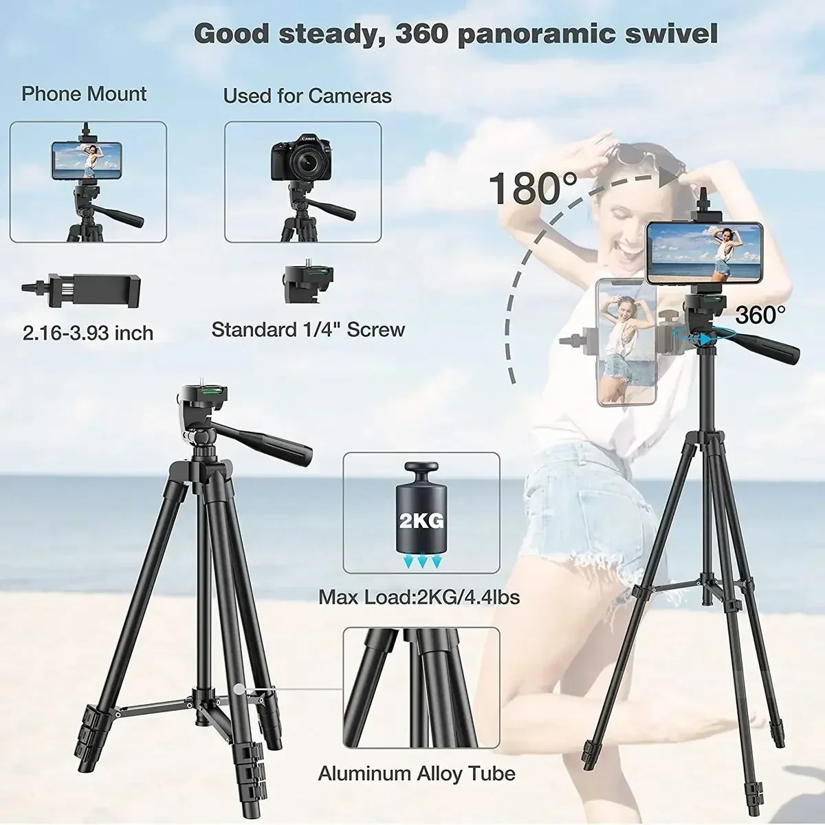 Tripod For Phone Camera Tripod Stand with Bluetooth Remote Phone Holder Lightweight Universal For Xiaomi Huawei DSLR Photography