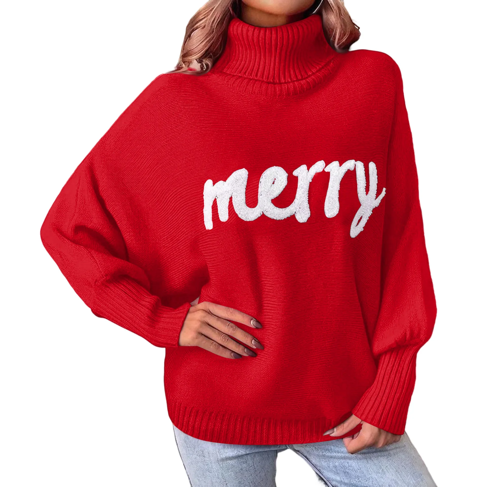 

Женский модный повседневный пуловер, рождественская водолазка, вязаный свитер с рукавами, свободный свитер с длинными рукавами Y2k, одежда, топы