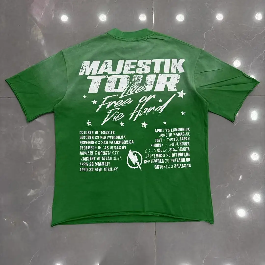 Majestik Luxury Culture Yacht T-Shirt Men Y2K Vintage Washed Green Oversized Streetwear Hip Hop City Print Short Sleeve Tees