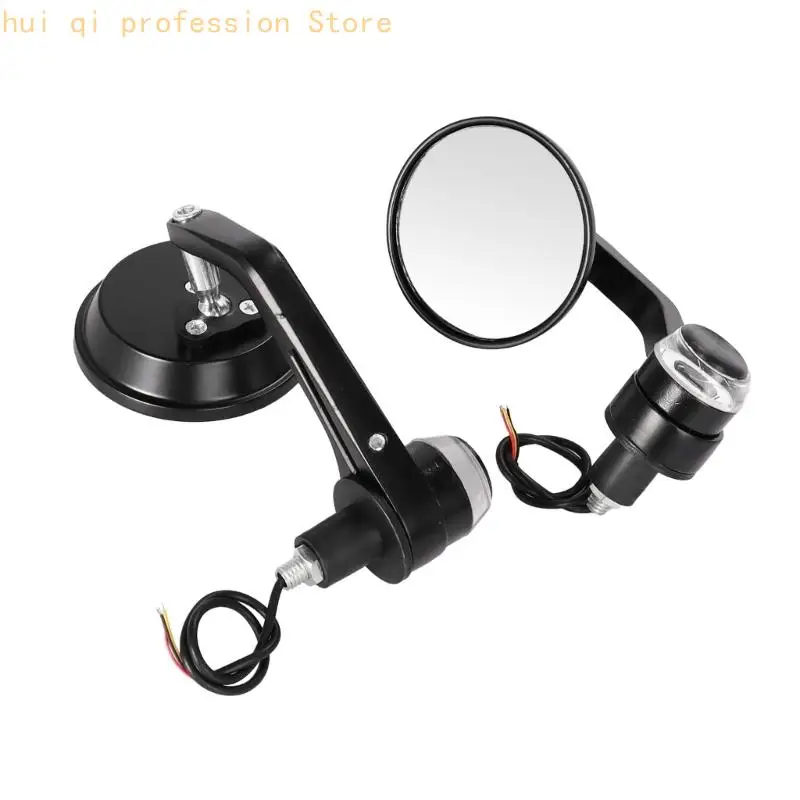 Motorrad-Lenker-Seitenspiegel mit Lichtgehäusen, 7/8-Zoll-Lenkerendpaar für Pendler und Ersatzgebrauch H8WE – Detail 4