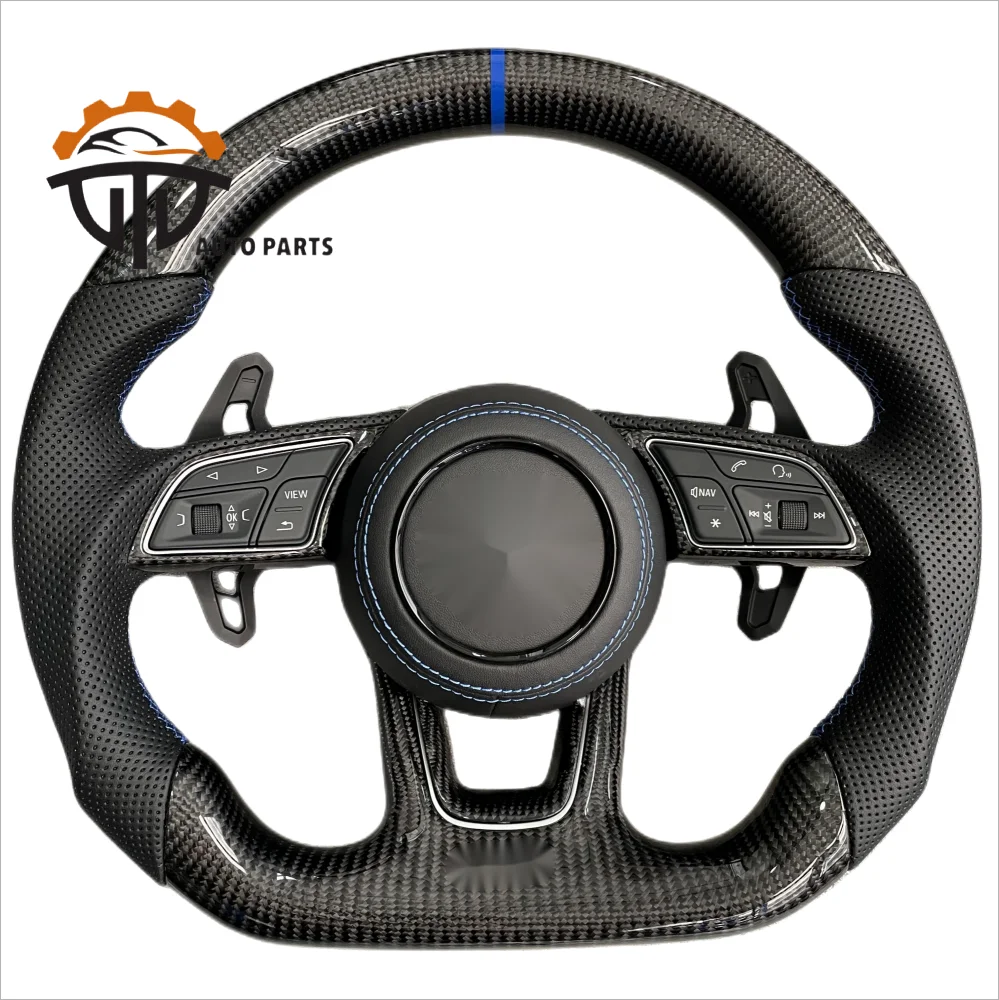 Car Suppliers Glossy Carbon Fiber Steering Wheel With Perforated Leather For Audi RS3 RS4 RS5