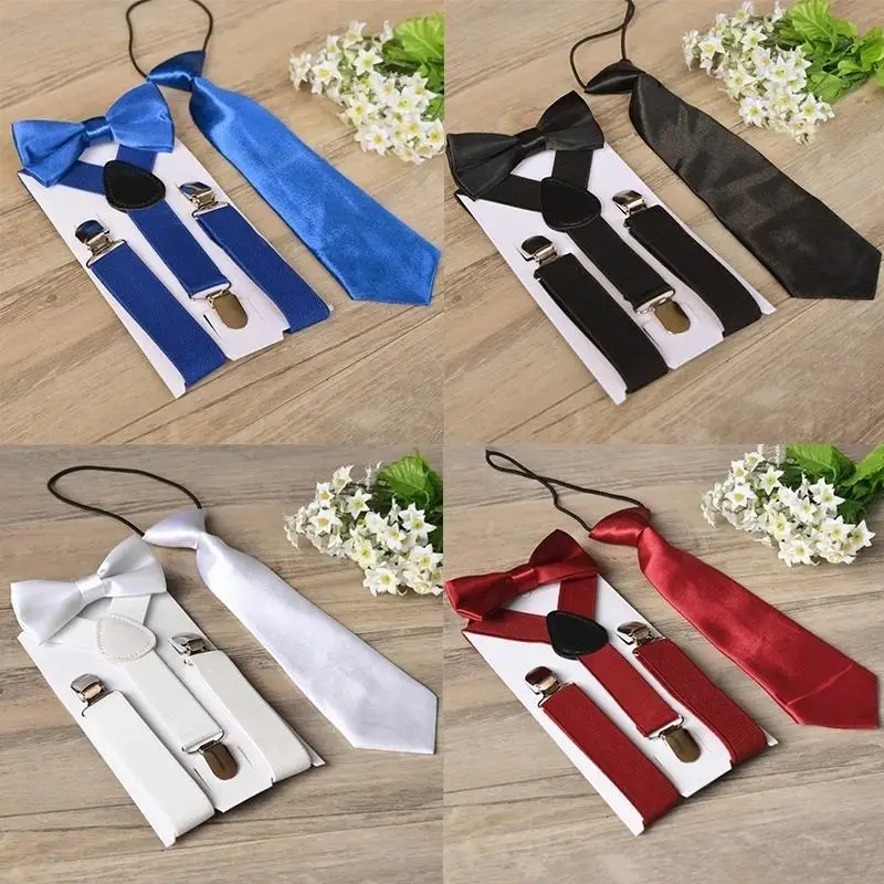 3Pcs/Set Children Baby Suspenders Tie Bowtie Set 3 Clip-on Elastic Adjustable Braces Straps Fashion Tie Set Performance Clothing