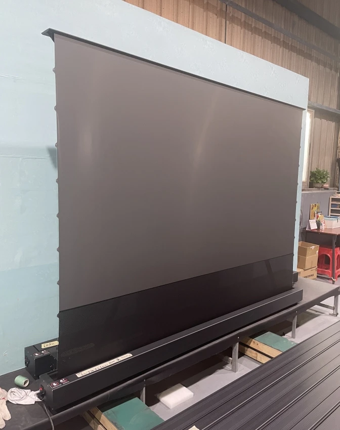 100 Inch CBSP Pet Crystal UST ALR Screen Motorized Floor Rising Pet Screen For UST Projector Anti Light Floor Standing Screen