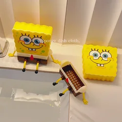 Escova De Lavagem De Prato De Esponja Reutilizável, Squarepants, Drain Rack, Ferramenta De Limpeza, Suprimentos De Cozinha, Esfoliante Esfregão, Pano De Prato De Esponja