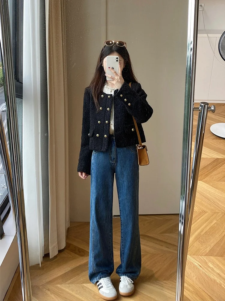 

Miss Squirrel High-End Small Fraance Jaet Women's ort Outerwear Double Button Ele Lady's irt Polyester Wool Cotton