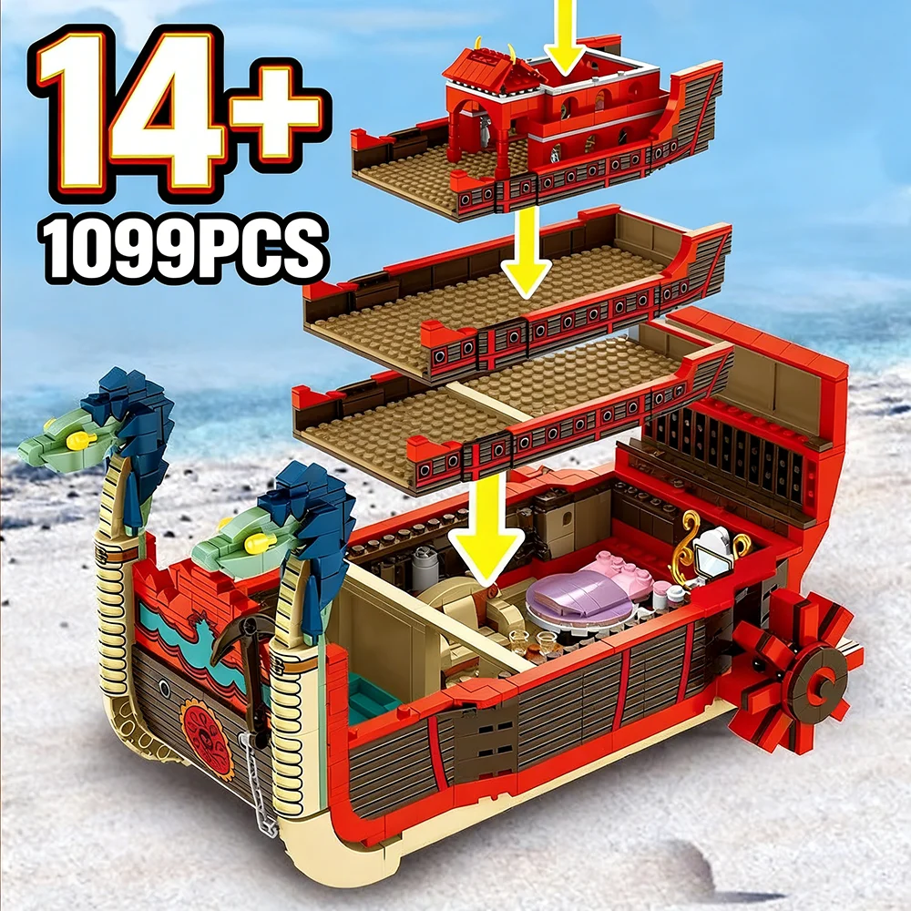 Pirates of Nine Snakes Perfume 1099pcs Yuda Female Emperor Red Sea Boat Ship SY 6296 Building Blocks toys Compatible With Model