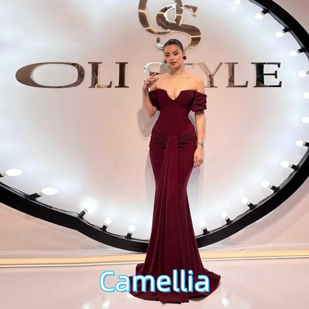 

Customized Exquisite Ruched Evening Dress Charming Mermaid Prom Dress Sexy V Neck Ruffles Party Gown فساتين سهرة فخمة 2025