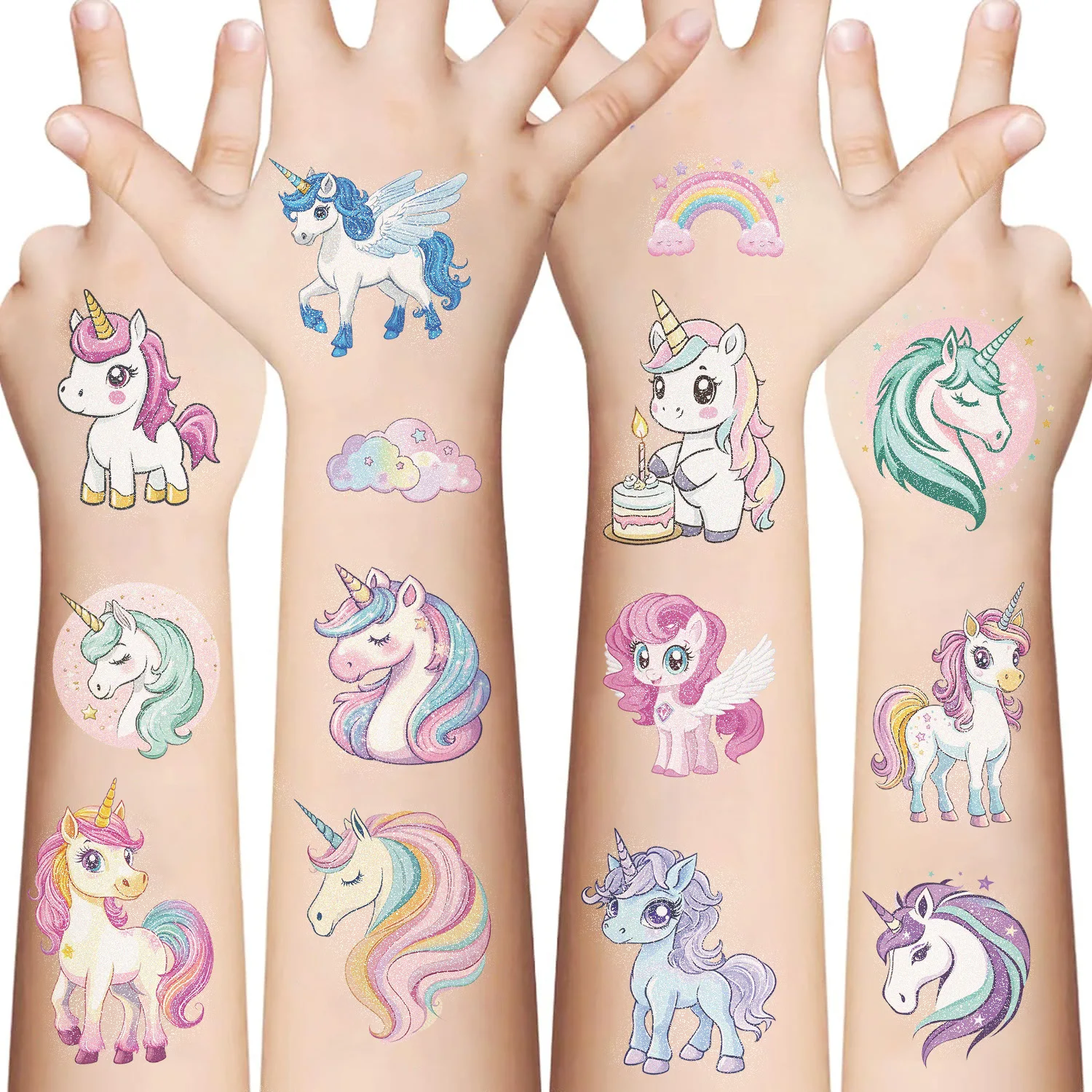 10pcs Kawaii Unicorn Tattoo Stickers Cool Cartoon Animal Childer Party Temporary Tattoos Sticker Pack Christmas Gift Toy