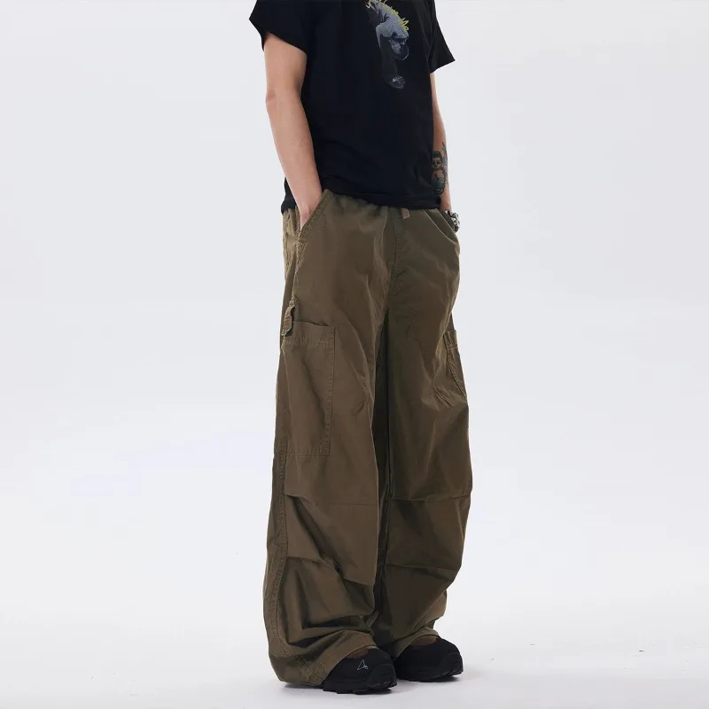 OR FL Pull Rope American Parachute 100 Cotton Women Cargo Trousers Trendy Brand Retro Baggy Short Stature Slacks Wide Leg Pants