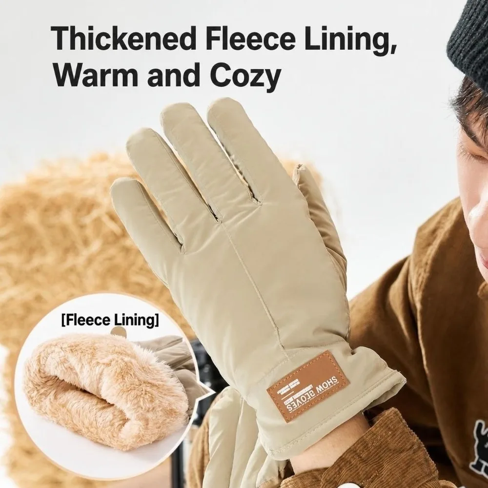 Fashion Fleece-lined Cycling Gloves Non-Slip Touchscreen Full Finger Gloves Windproof Winter Warm Outdoor Sports Gloves