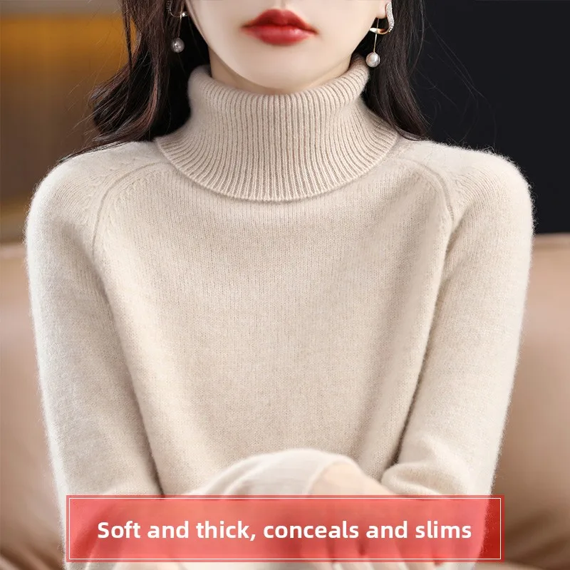

Autumn Winter High Collar Knitted Sweater Women's Slimming Loose Woolen Base irt Commute Sle Thi Warm Long Sve