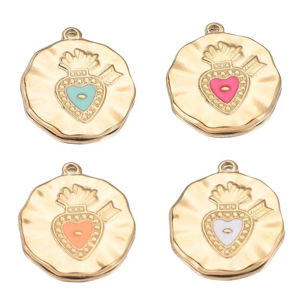4PCS Stainless Steel Round Radish Enamel Pendant for 18K Gold Plated Necklace Earrings Make Connector DIY Accessories