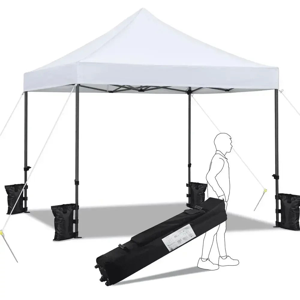 Portable Commercial Pop-up Canopy Tent 10x10ft Adjustable Height Sturdy White Oxford PVC Steel Carry Bag Lightweight Outdoor