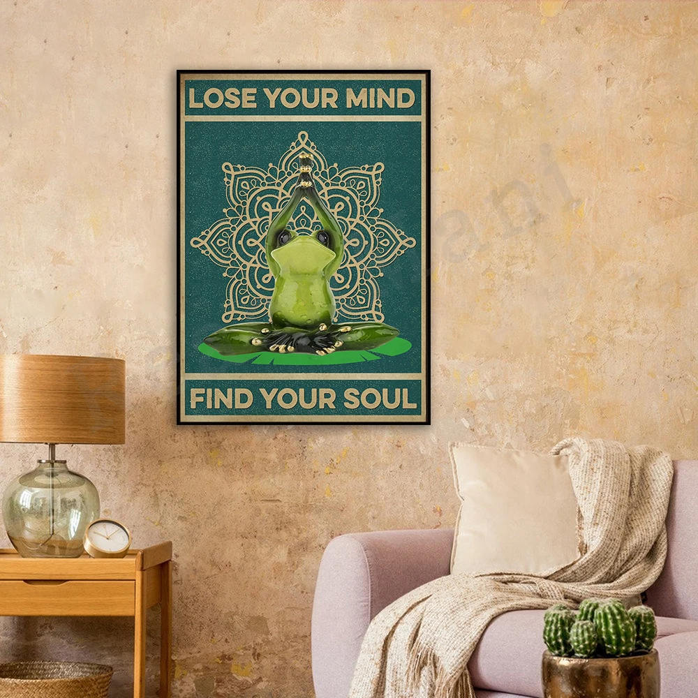 Yoga Frog Poster, Lose My Mind, Find My Soul, Yoga Hippie Retro Poster, Love Yoga, Funny Frog Meditation Poster, Namaste Poster