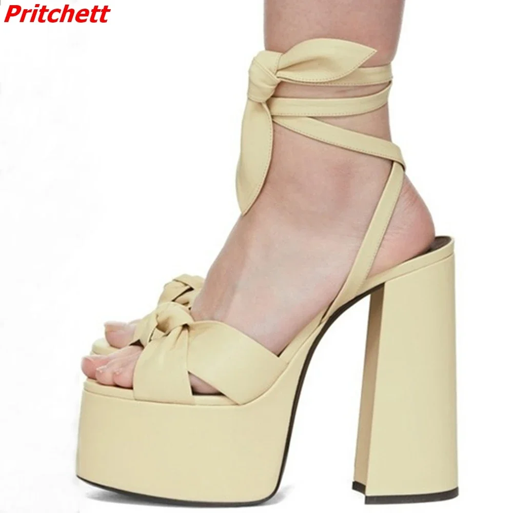 2026 Butterfly Knot Women Sandals Peep Toe Ankle Strap Platform High Square Heels Cross Tied New Arrivals Party Fashion Shoes