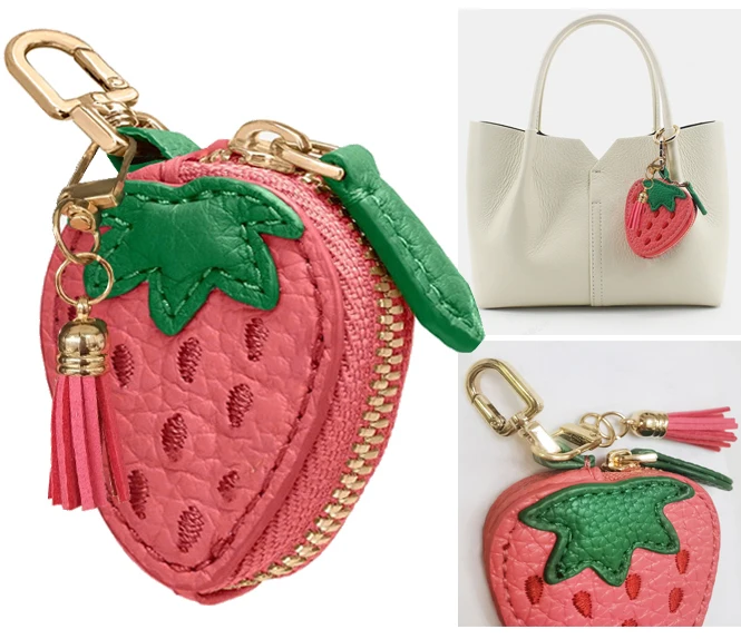 

Minimalist Cute Fruit Shaped Keychain, Coin Purse, Strawberry, Ornament For Bags mini pouch Wallet gift for girl women gift