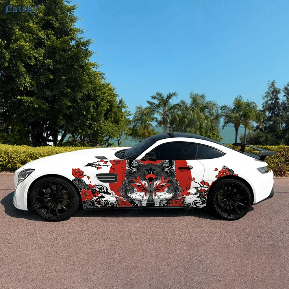 2pcs Wolf Red Sun Flower Car Vinyl Wraps Decal Self-adhesive PVC Sticker Suitable for Trucks SUV Decoration Auto Accessories