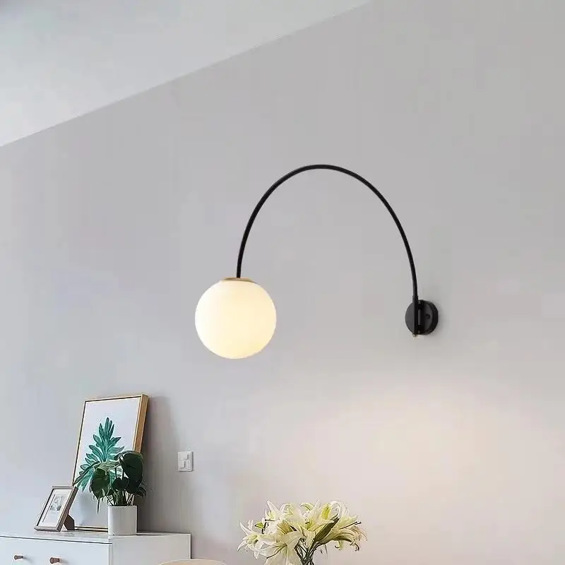 Nordic Bedside lamp Glass ball Wall Lamps Living Dining Room Long Rod Fishing Multifunctional Rocker Sofa Light With Switch