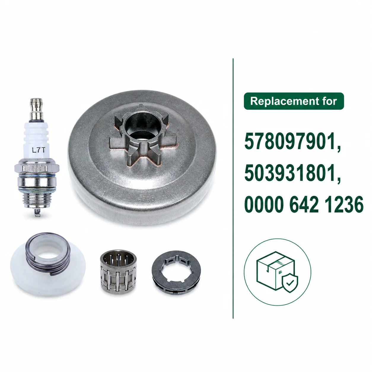 .325 7T Clutch Drum Sprocket Kit & Worm Gear For Husqvarna 340 345 350 445 450 Saw Replaces 578097901 503931801 Spark Plug Set
