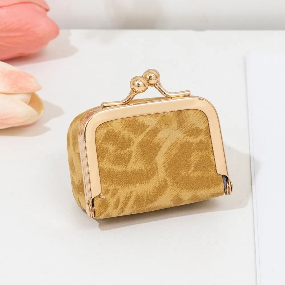 Leopard Print Kiss Lock Coin Purse PU Leather Solid Color Leather Jewelry Bag Multifunctional Square Small Item Bag Woman Girl