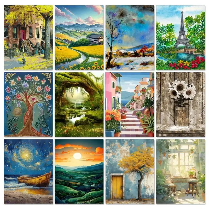 

GATYZTORY Acrylic Pictures By Number Tree Scenery Kits Painting By Number DIY Frame Modern Drawing On Canvas HandPainted Art Gif