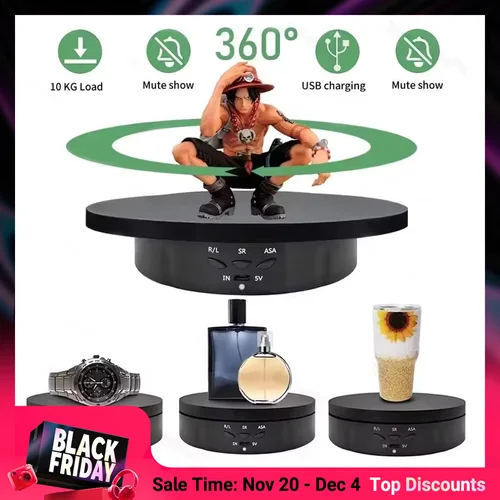 Motorizado 360 ° Soporte de exhibición giratorio con velocidades ajustables alimentadas por USB para joyería/zapatos fotografía vídeo disparo comercial