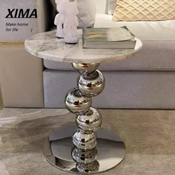 Simple High-end Round Coffee Table Nordic Style Natural Marble Sofa Side Table Designer Light Luxury Living Room Table