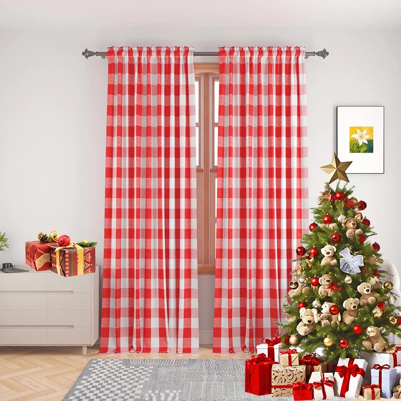 

1 panel Christmas American grid rod curtain, suitable for bedrooms, living rooms, and curtains