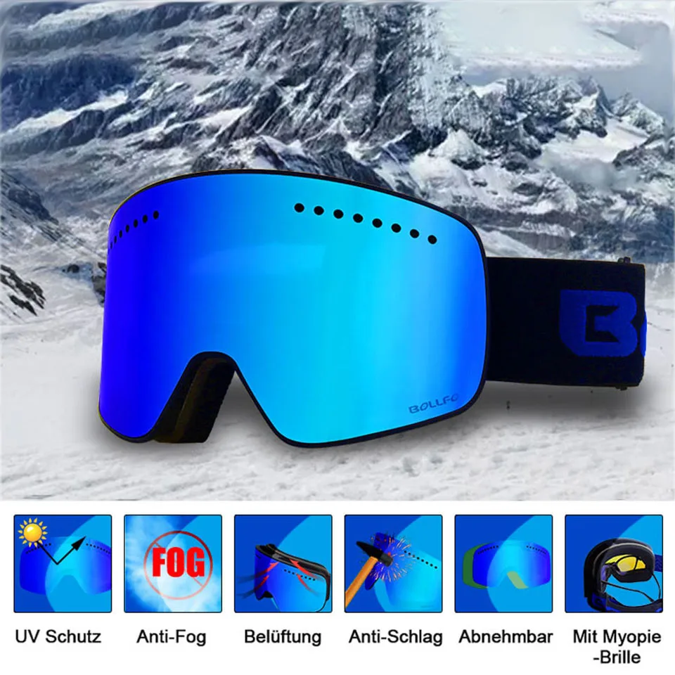 Ski Goggles Anti-Fog UV400 Magnetic Double Layer Polarized Lens Ski Glasses Men Women Snowboard Skiing Anti-Slip Goggles