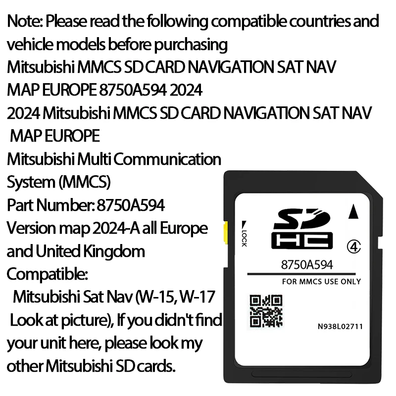 2024/2025 For Mitsubishi Navigation SD Card Outlander PHEV W-15 W-17 8750A594 GPS SD Card Maps