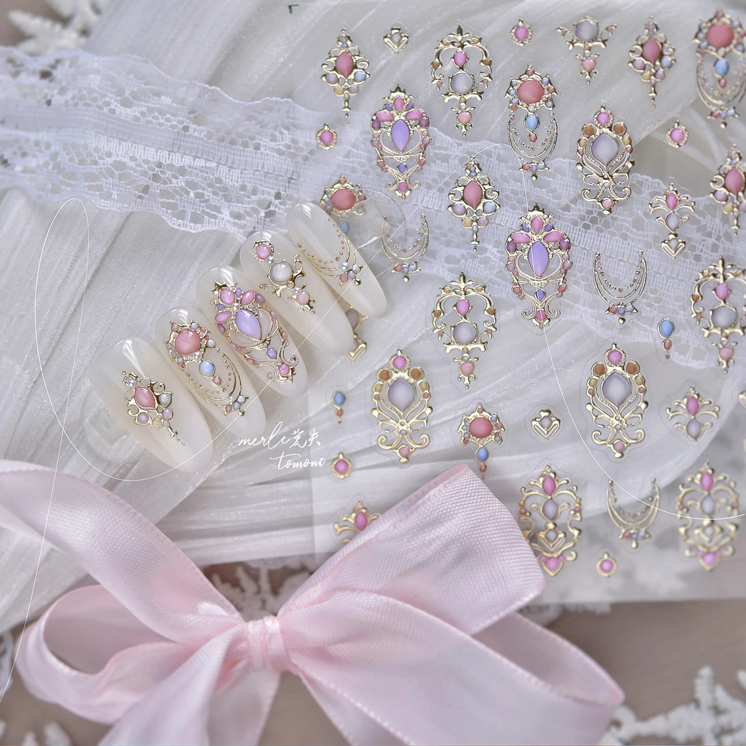 1 個 5D 額縁スタイルネイルアートステッカーレリーフネックレス宝石ネイルアートアクセサリー気質ガールステッカー