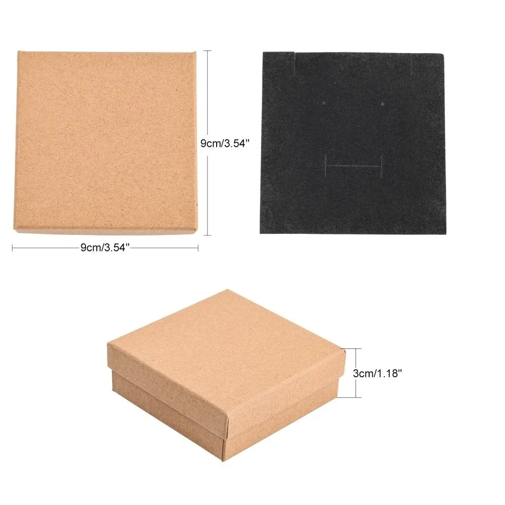 12pcs Cardboard Jewelry Boxes for Ring Square Tan 9x9x3cm for Handmade Gift
