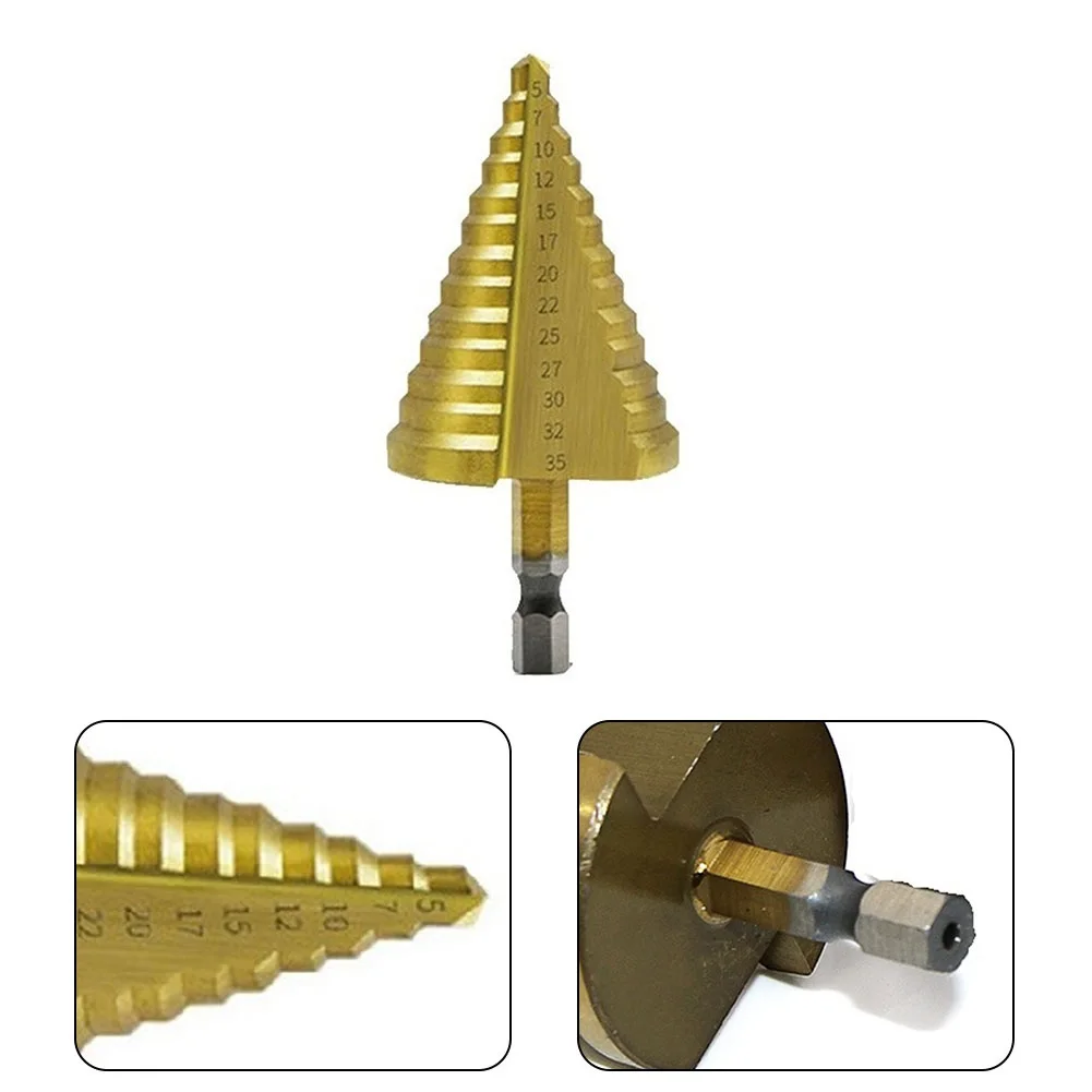 1pc 5-35mm HSS Titanium Core Step Drill High Speed Steel Spiral Grooved Drill Wood Hole Cutter Step Cone Drill Power Tools