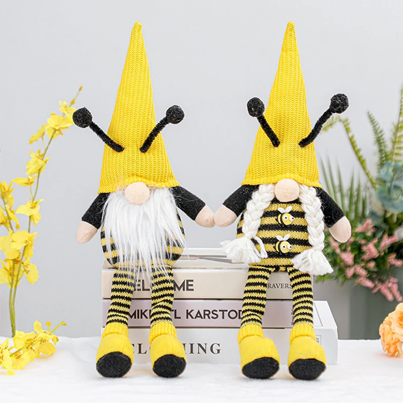 1/2 pcs Bienen fest stricken Gnom Plüsch tier mit Bienen dekor Welt bienen tag langes Bein Zwerg puppe themen orientierte ausgestopfte Karikatur