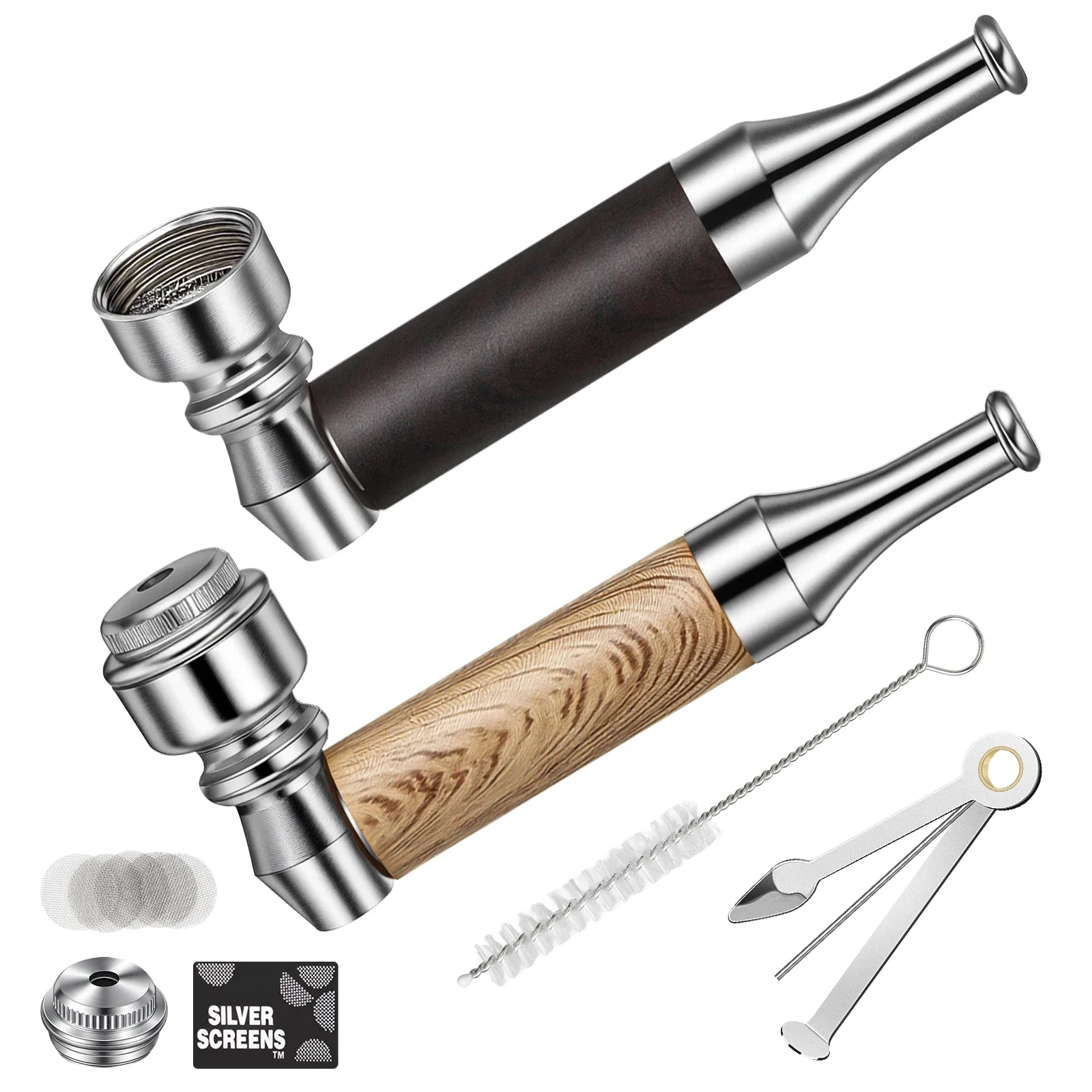 Scotte Classic Set, 2 PCS Potable Pipe with Pipe Screen, Clean Brush, 3 IN 1 Scraper Tool, Pipe Accessories and Mini