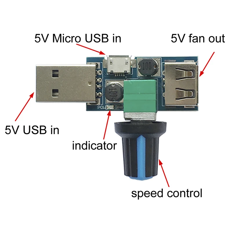 USB Fan Speed Controller DC 4V-12V 5W Multi-Gear Mute Auxiliary Cooling Tool