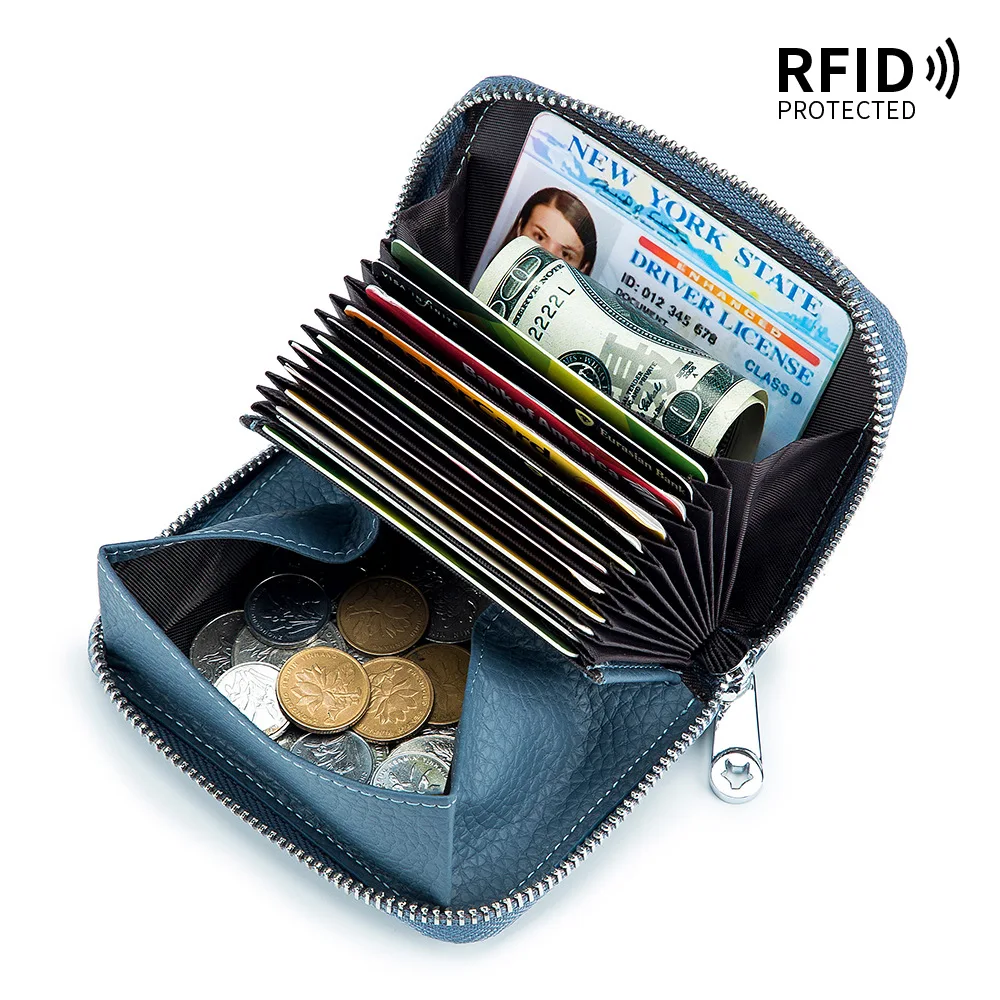 Women Wallets Female Genuine Leather RFID Purses Fashion Coin Purse Card Holder Solid Zipper Change Bag Large Capacity Money Bag