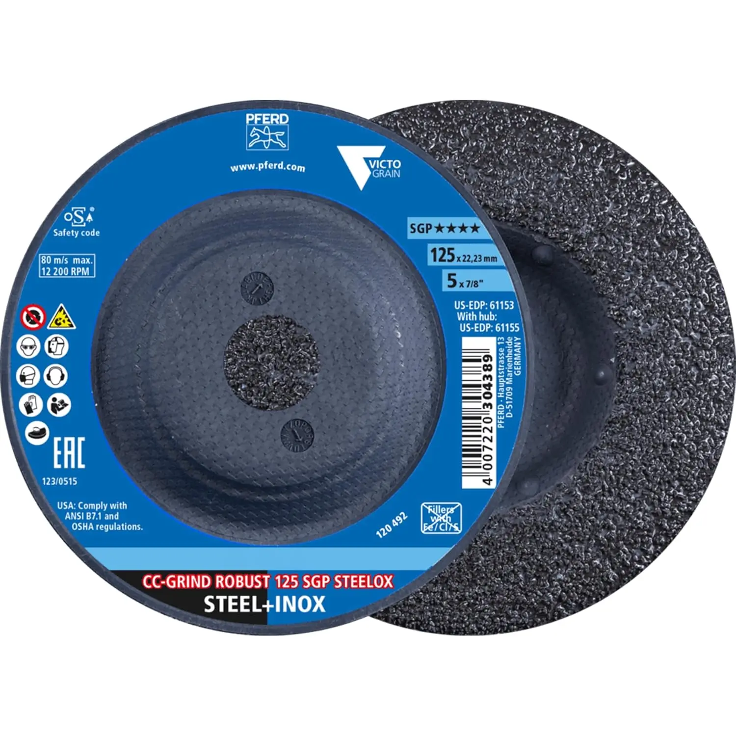 

CC-Grind Robust Grinding Disc 5' x 7/8' SGP STEELOX VICTOGRAIN Ceramic (Pack of 10) - Part 61153