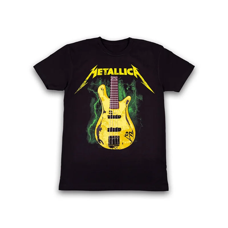 Camiseta de manga corta para hombre y mujer con estampado de verano del grupo de rock Metallica, con motivos de guitarras y estilo hip hop.