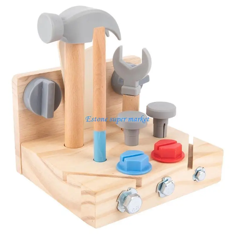 

090B Wooden Tool Kits with Hammer Interactive Pretend for Play Indoor Board Game