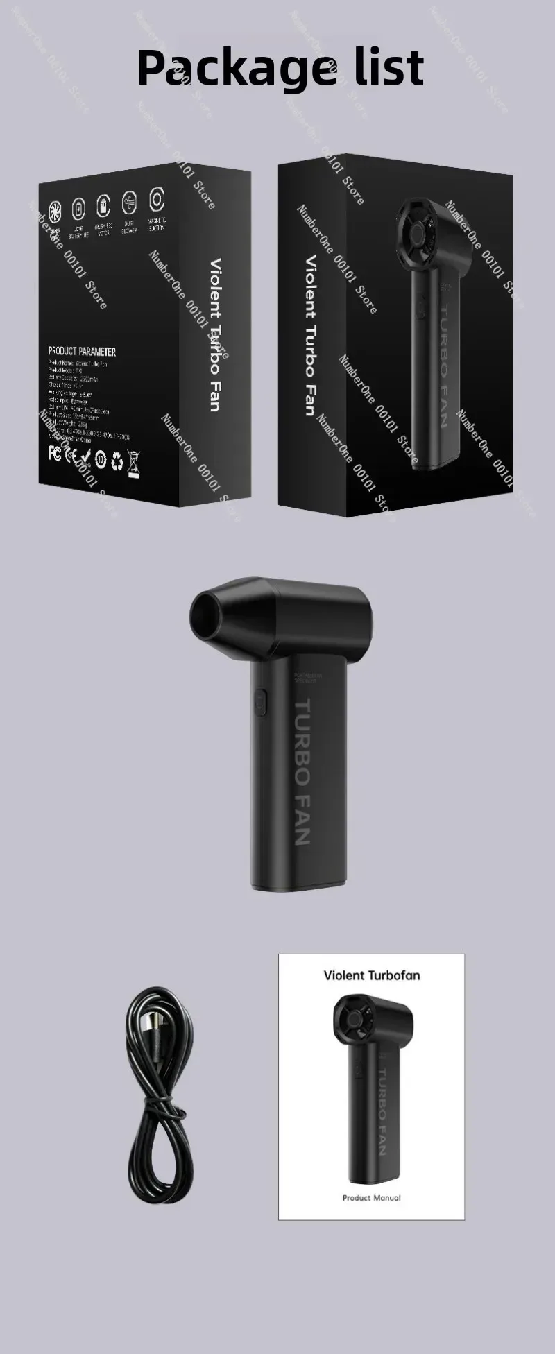 T10 Mini Handheld High-Speed Fan, Violent Turbo Blower for Camping Outdoor Use, Portable Rechargeable - view 5
