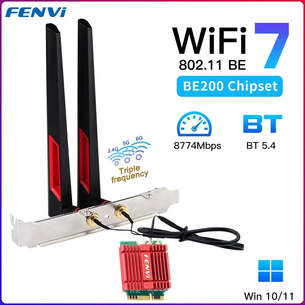 FENVI WiFi 7 BE200 M.2 Wireless Adapter NGFF Network Card 2.4G/5G/6GHz BT5.4 8774Mbps BE200NGW Antenna Desktop For Win 10/11