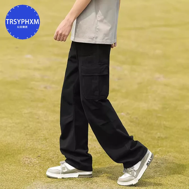 TRSYPHXM-calça branca masculina de trabalho, calça casual larga reta, calça fina de alto nível, verão