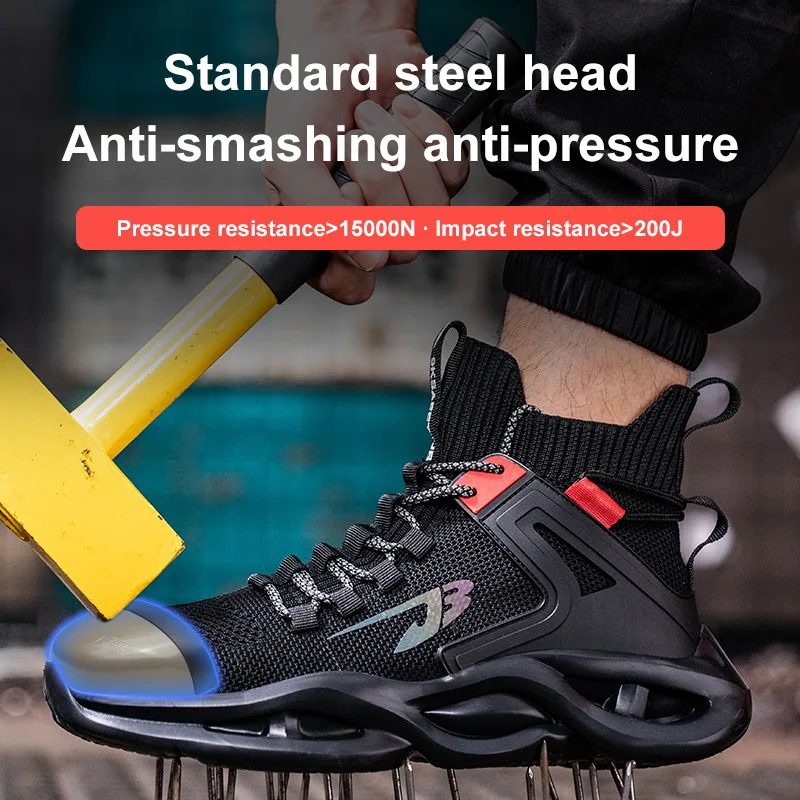 Nieuwe Veiligheidsschoenen Mannen Anti-Smash Anti-Punctie Zwart Ademende Lichtgewicht Antislip Werk Veiligheidsbescherming Schoenen