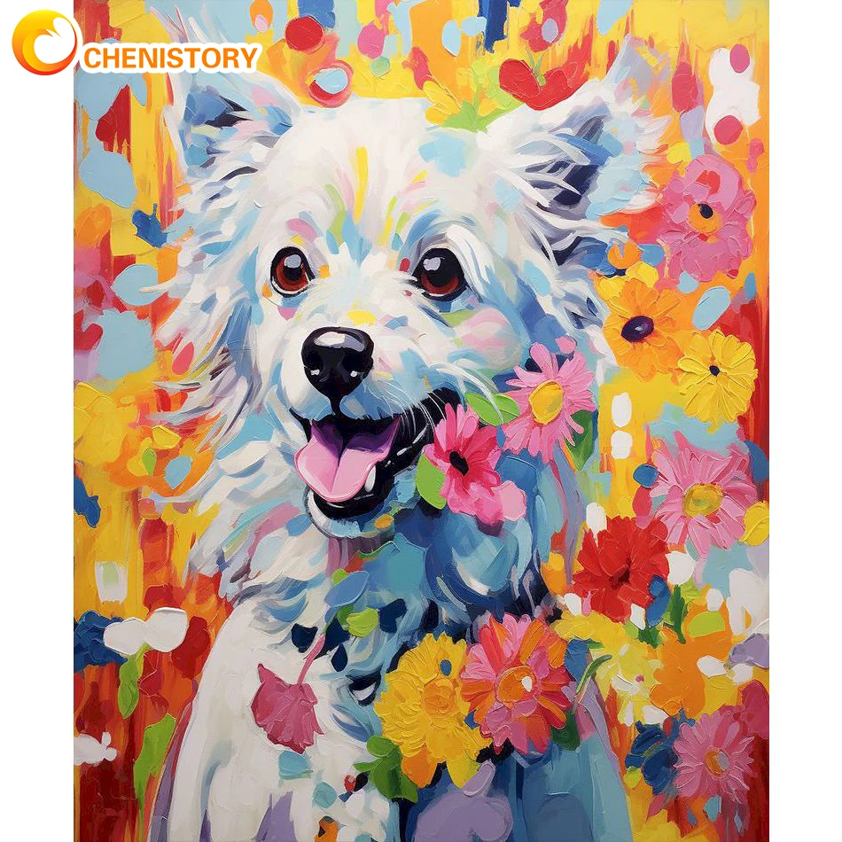 

CHENISTORY 5D DIY Diamond Painting Animals Dog Cross Stitch Kit Full Drill Round Embroidery Mosaic Art Picture Of Rhinestones Ne